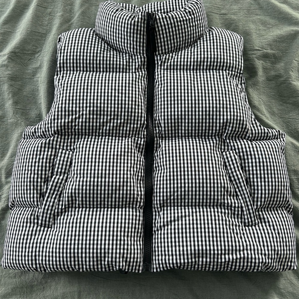 Black & White Gingham Cropped Puffer Vest - AS Revival